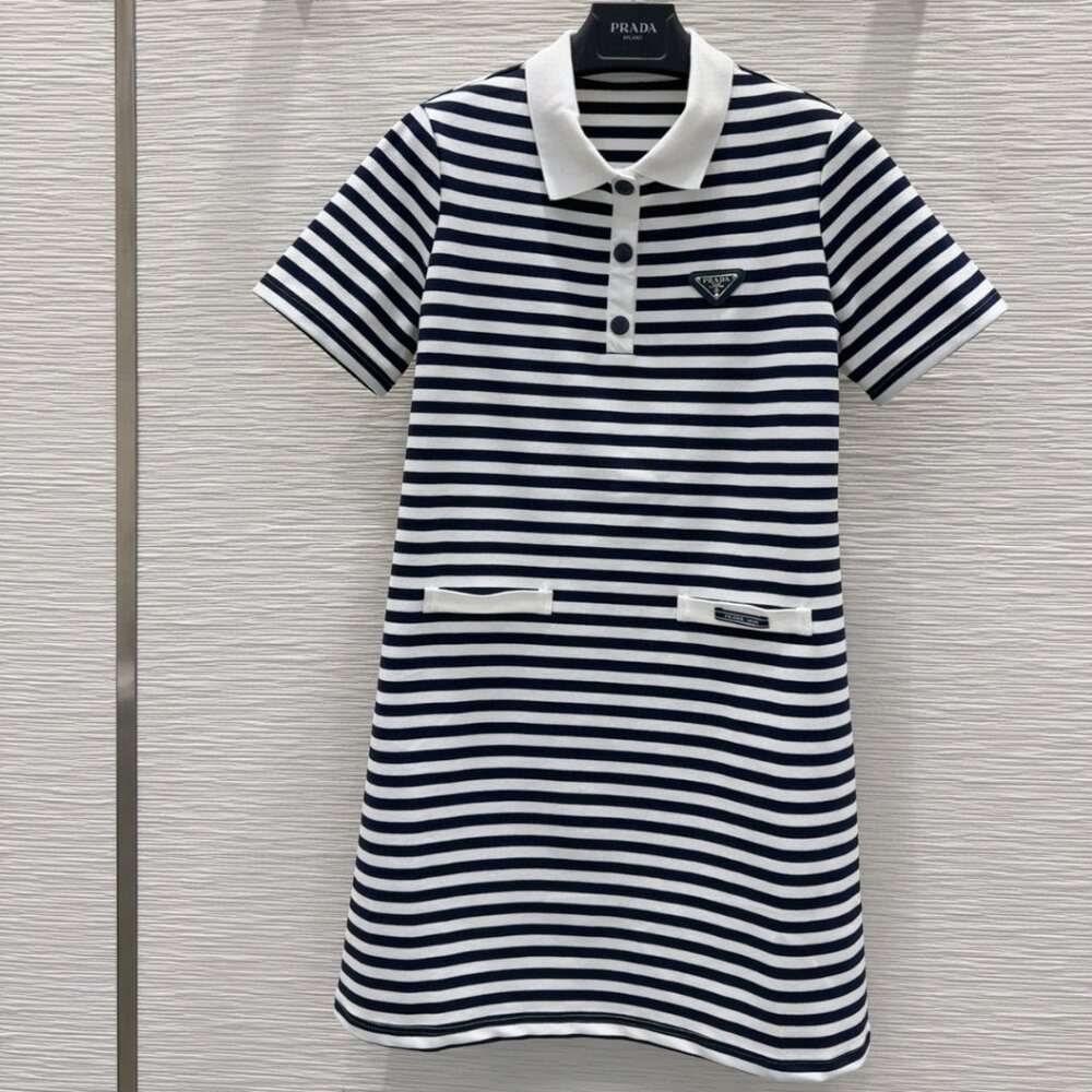 Prada women's striped polo collar dress
